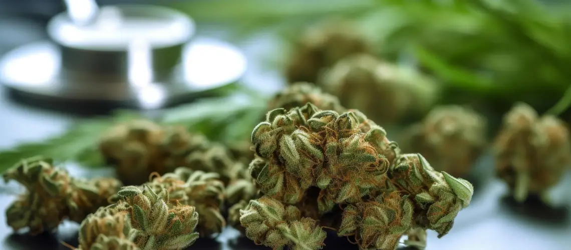 A serene medical consultation setting with cannabis leaves and wellness icons in Australia